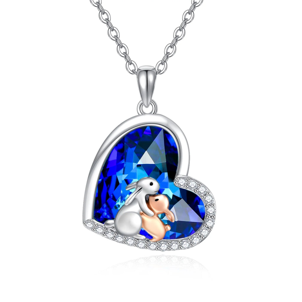 Heartfelt Bunny Pendant Necklace in S925 Sterling Silver - Perfect Gift for Moms, Daughters, and Grandmas - Celebrate Love with a Unique Crystal Design