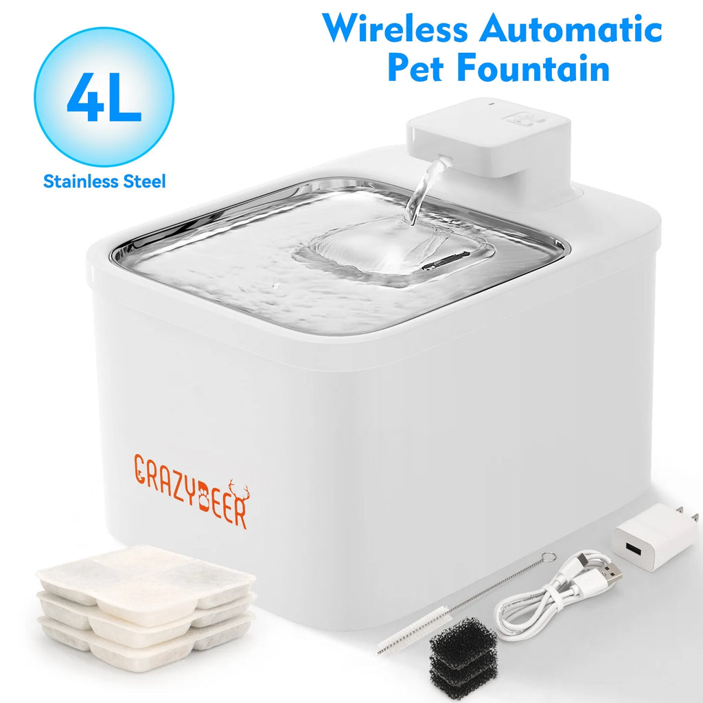 Elevate Your Pet's Hydration with the 4L Wireless Cat Water Fountain - Automatic Stainless Steel Dispenser for Happy, Healthy Cats