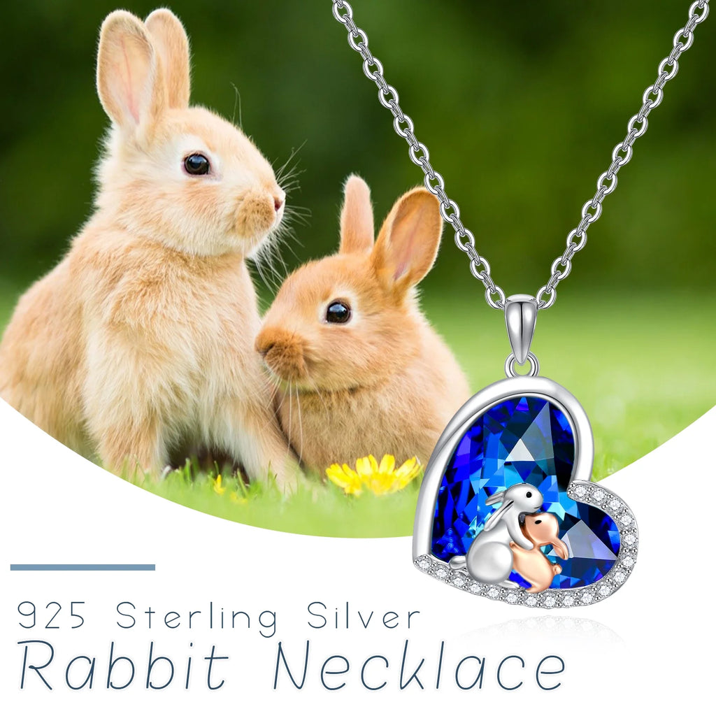 Heartfelt Bunny Pendant Necklace in S925 Sterling Silver - Perfect Gift for Moms, Daughters, and Grandmas - Celebrate Love with a Unique Crystal Design