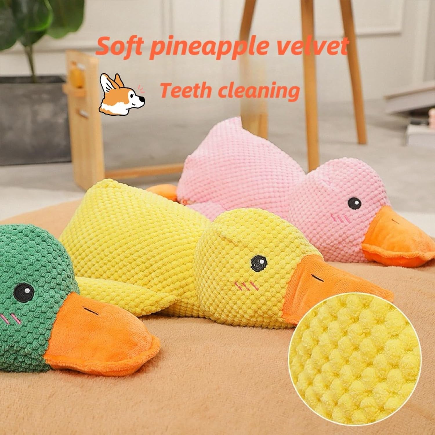 Mellow Dog 2026 Upgraded Calming Duck Toy - Interactive Yellow Stuffed Duck with Carrot for All Dog Sizes - Perfect Chew Toy for Indoor Play and Stress Relief