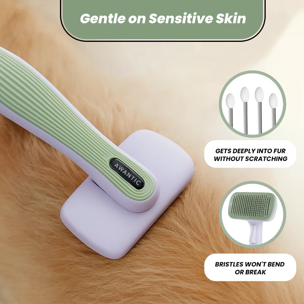 Revolutionary Self-Cleaning Slicker Brush for Dogs - Perfect for Short & Long Haired Breeds, Effortlessly Remove Undercoat and Tangles for a Healthy, Shiny Coat