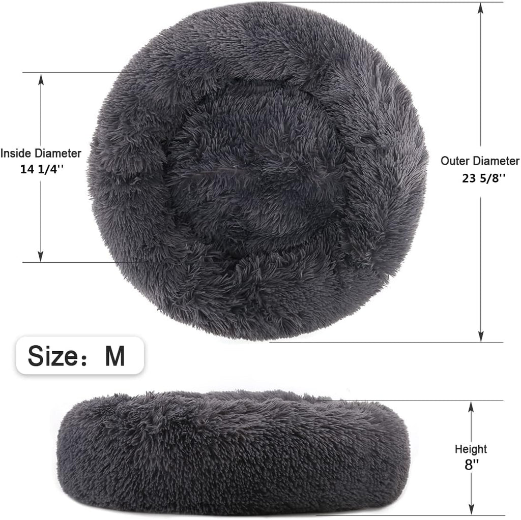 Indulge Your Pet with the Ultimate Calming Donut Dog Bed - Plush Faux Fur, Non-Slip Base & Machine Washable for Small to Medium Dogs and Cats