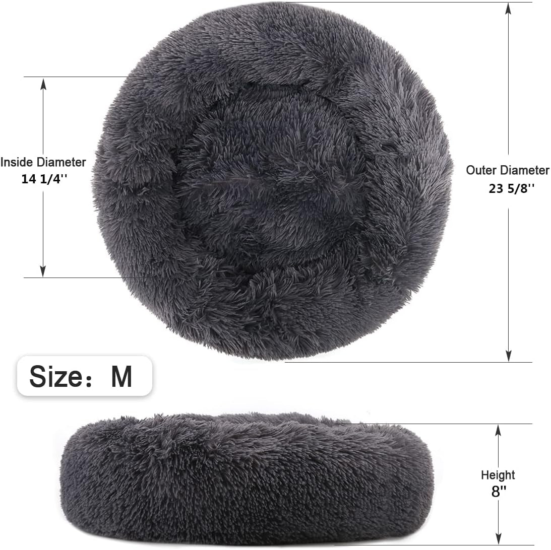 Indulge Your Pet with the Ultimate Calming Donut Dog Bed - Plush Faux Fur, Non-Slip Base & Machine Washable for Small to Medium Dogs and Cats