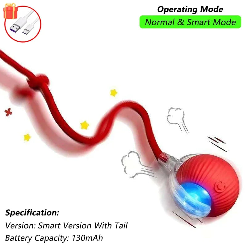 Engaging Automatic Rolling Cat Ball Toy with Faux Tail - Rechargeable Electric Interactive Toy for Cats and Small Dogs