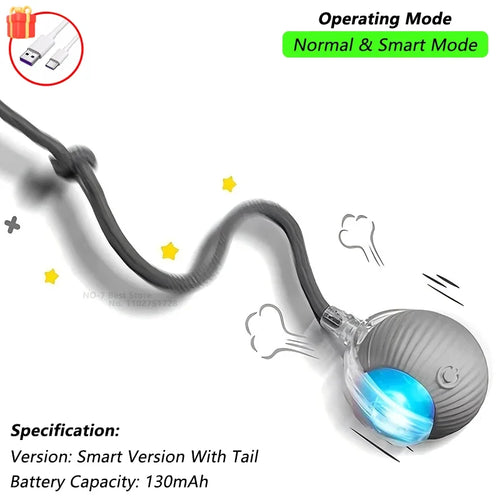 Engaging Automatic Rolling Cat Ball Toy with Faux Tail - Rechargeable Electric Interactive Toy for Cats and Small Dogs