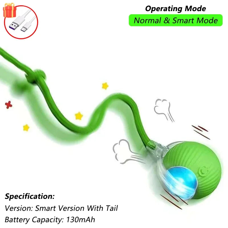 Engaging Automatic Rolling Cat Ball Toy with Faux Tail - Rechargeable Electric Interactive Toy for Cats and Small Dogs