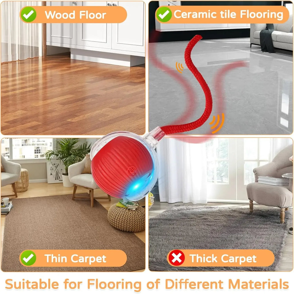 Engaging Automatic Rolling Cat Ball Toy with Faux Tail - Rechargeable Electric Interactive Toy for Cats and Small Dogs