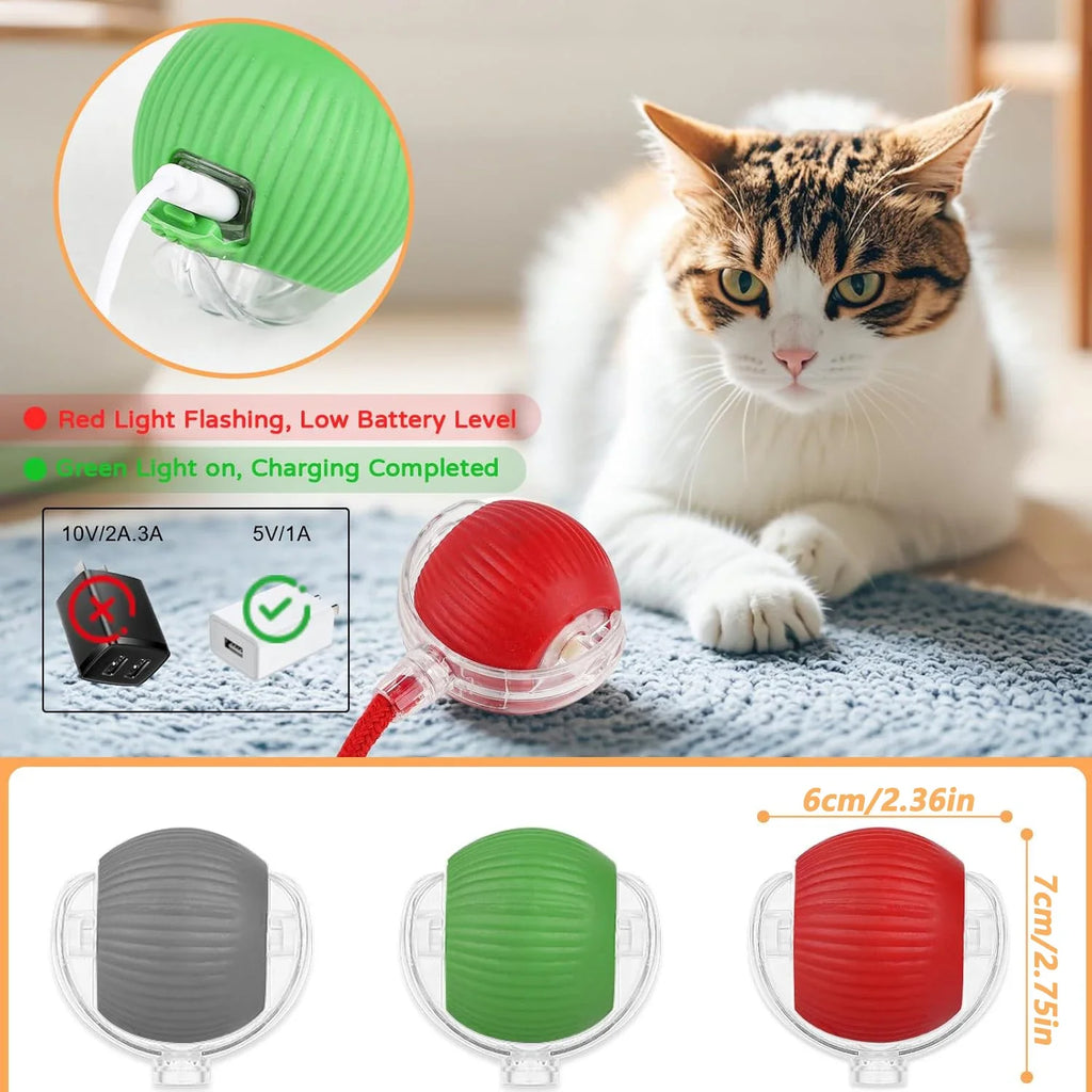 Engaging Automatic Rolling Cat Ball Toy with Faux Tail - Rechargeable Electric Interactive Toy for Cats and Small Dogs
