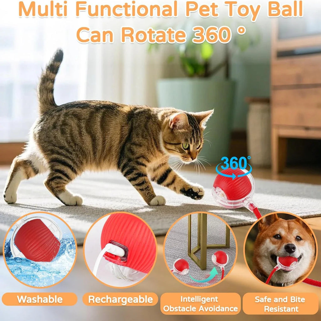 Engaging Automatic Rolling Cat Ball Toy with Faux Tail - Rechargeable Electric Interactive Toy for Cats and Small Dogs