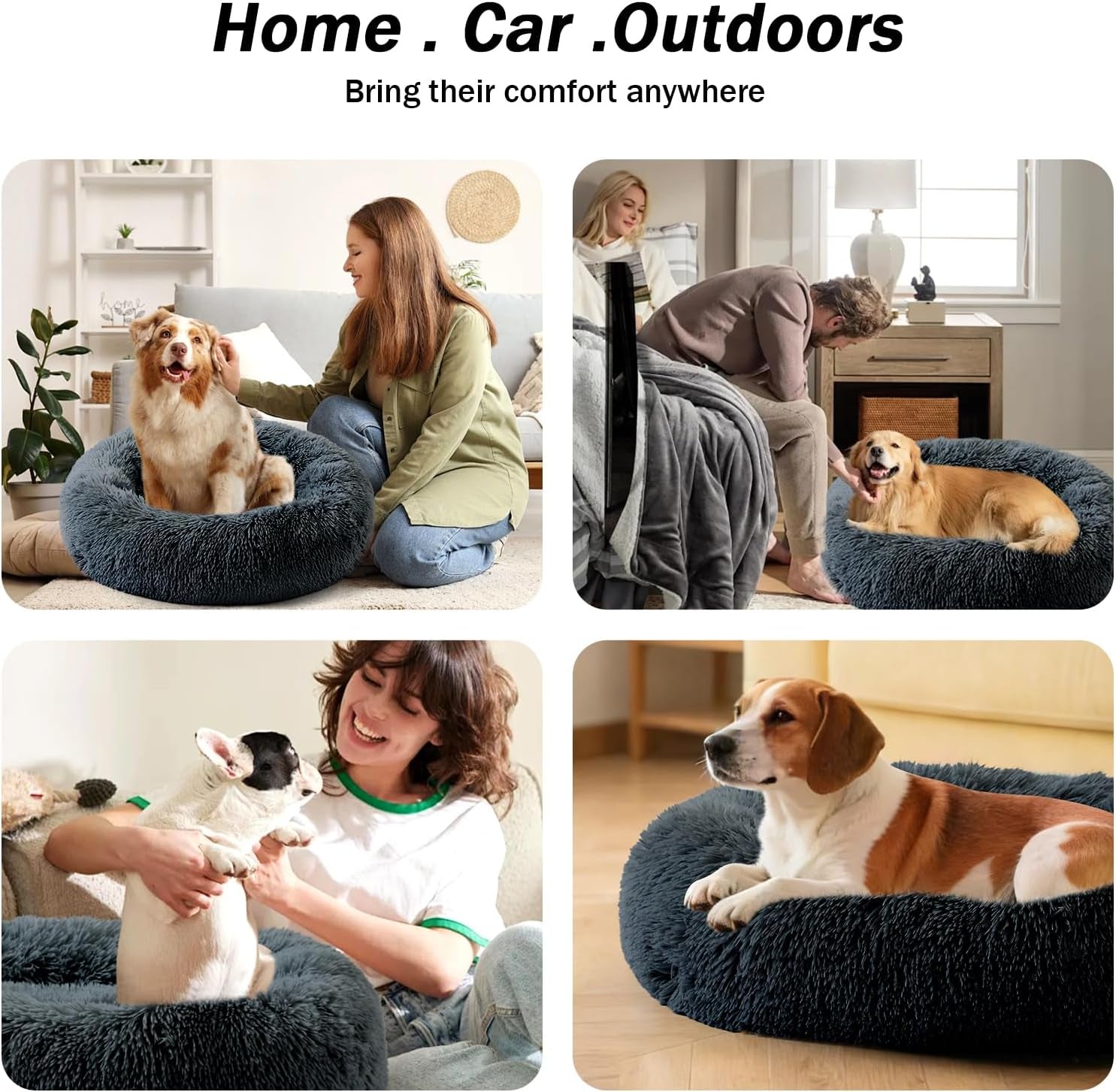 Indulge Your Pet with the Ultimate Calming Donut Dog Bed - Plush Faux Fur, Non-Slip Base & Machine Washable for Small to Medium Dogs and Cats