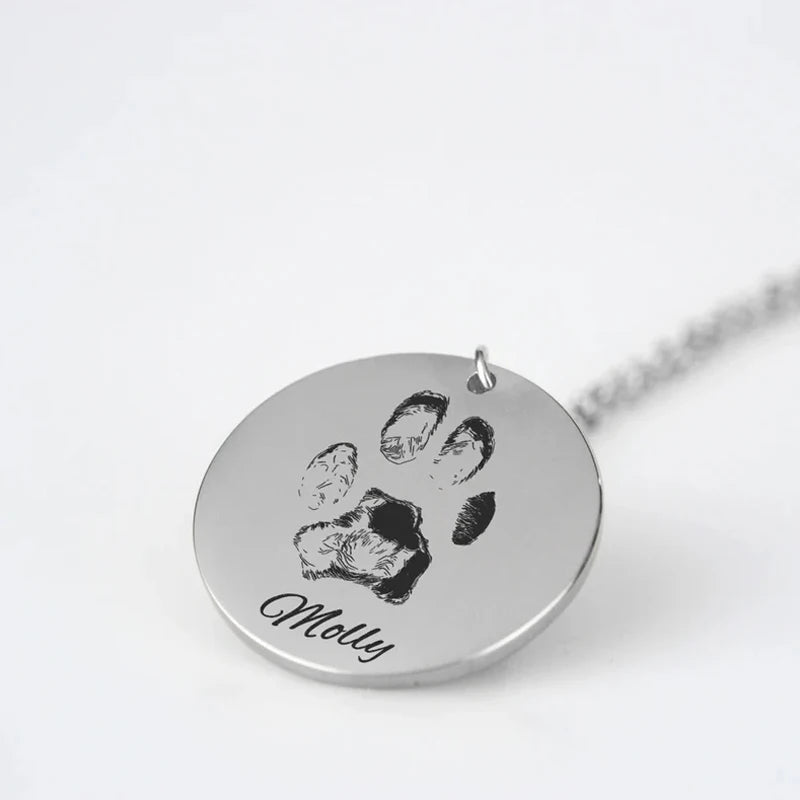 Personalized 18K Gold Plated Paw Print Necklace - Custom Engraved Pet Jewelry for Dog and Cat Lovers