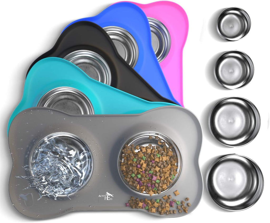 Ultimate No Spill Dog Bowl Set: Stainless Steel Food & Water Bowls with Skid Resistant Silicone Mat for Small, Medium, & Large Breeds