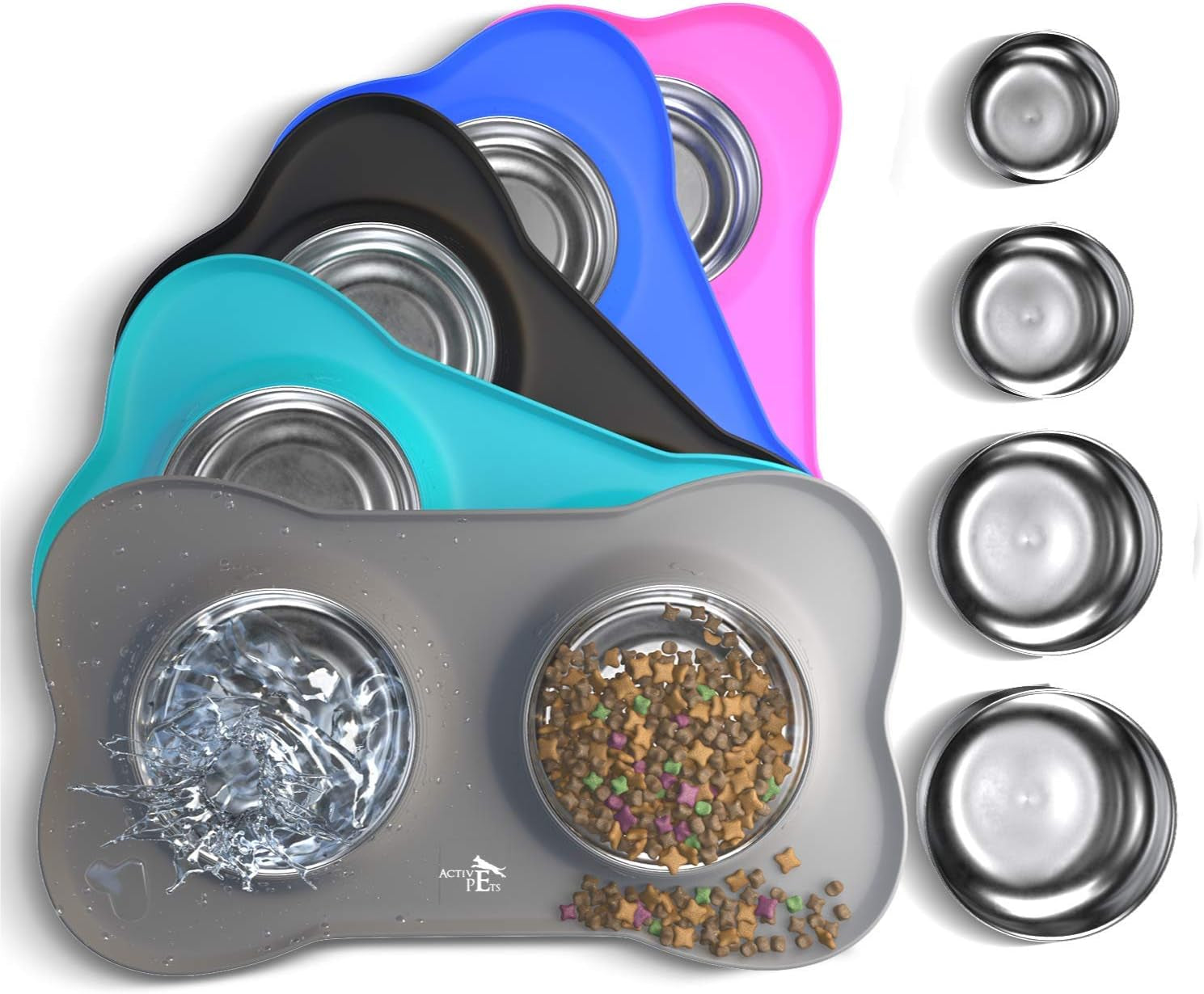 Ultimate No Spill Dog Bowl Set: Stainless Steel Food & Water Bowls with Skid Resistant Silicone Mat for Small, Medium, & Large Breeds