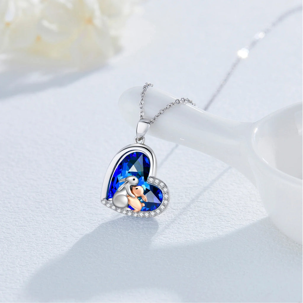 Heartfelt Bunny Pendant Necklace in S925 Sterling Silver - Perfect Gift for Moms, Daughters, and Grandmas - Celebrate Love with a Unique Crystal Design