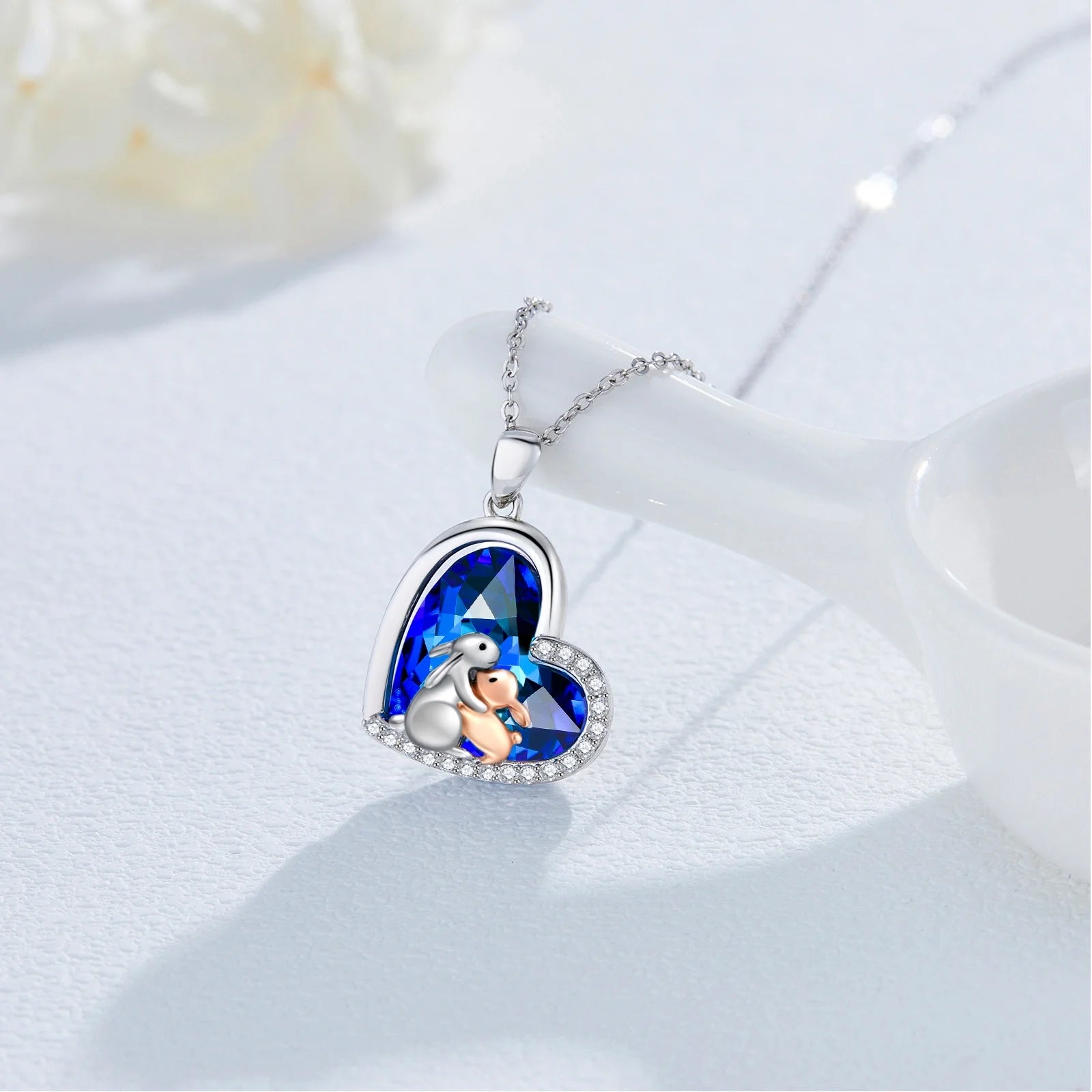Heartfelt Bunny Pendant Necklace in S925 Sterling Silver - Perfect Gift for Moms, Daughters, and Grandmas - Celebrate Love with a Unique Crystal Design
