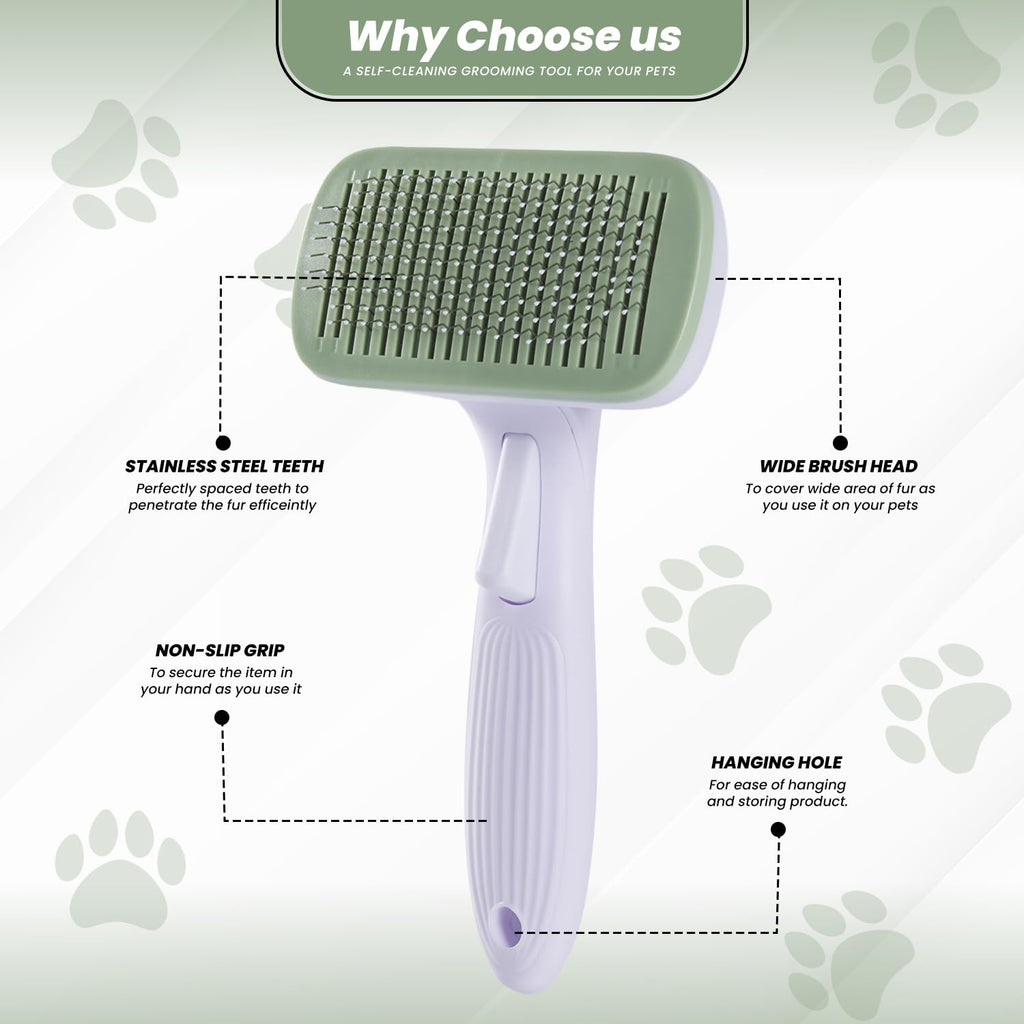 Revolutionary Self-Cleaning Slicker Brush for Dogs - Perfect for Short & Long Haired Breeds, Effortlessly Remove Undercoat and Tangles for a Healthy, Shiny Coat