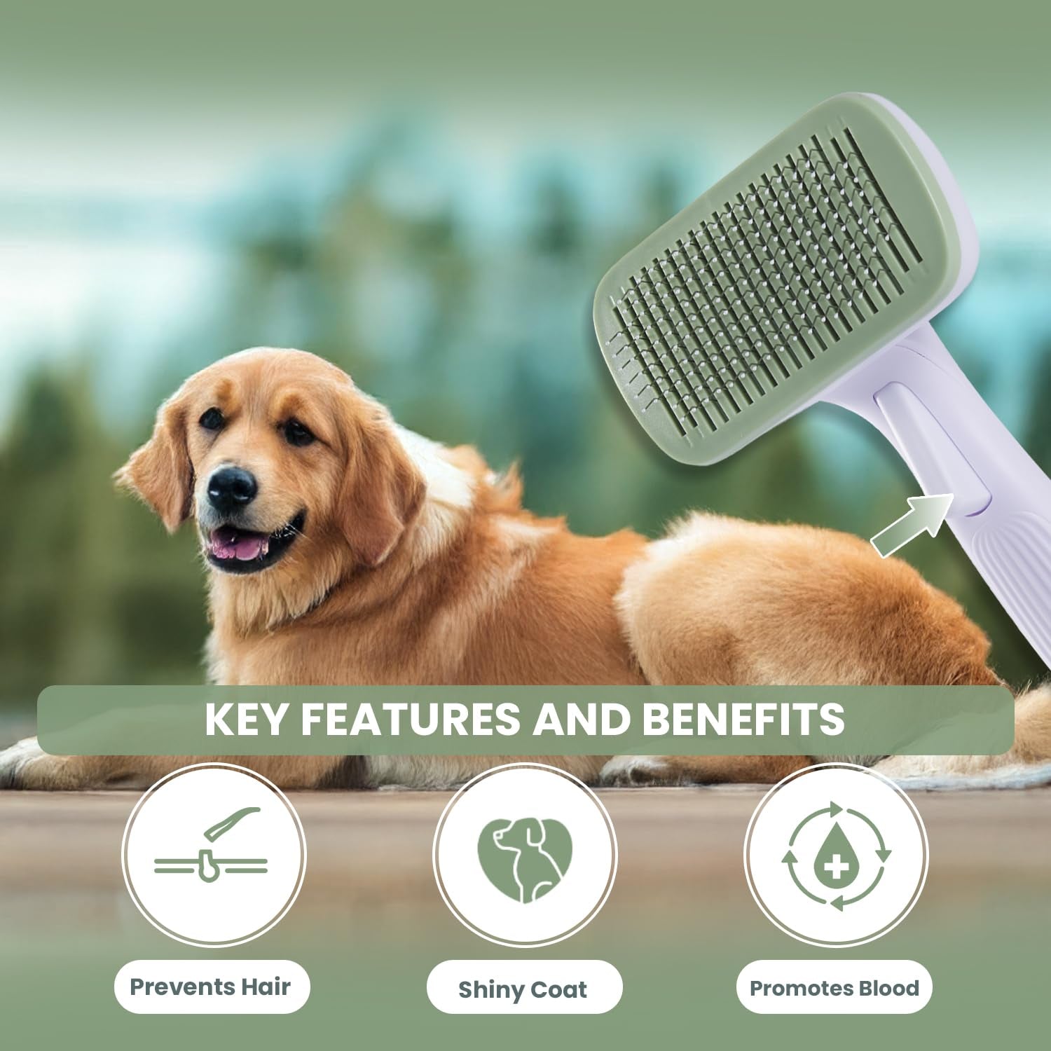 Revolutionary Self-Cleaning Slicker Brush for Dogs - Perfect for Short & Long Haired Breeds, Effortlessly Remove Undercoat and Tangles for a Healthy, Shiny Coat
